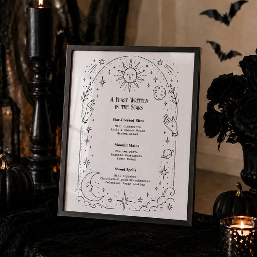 Hekserige Halloween Bruiloftsmenu met Hemelse Them Poster