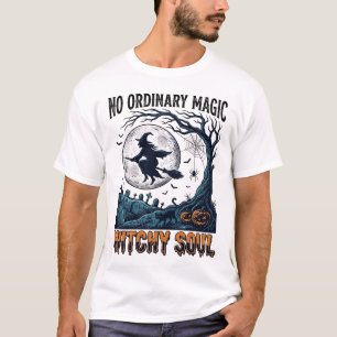 Hekserige Halloween-kunst Vintage Gravure Maanverl T-shirt