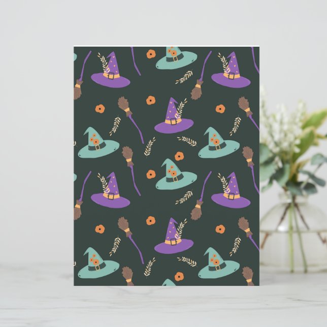 Hekserige Halloween scrapbookpapier - Paars & Groe (Staand voorkant)