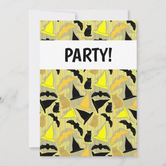 Hekserige Halloween Strepen Uitnodiging (Voorkant)