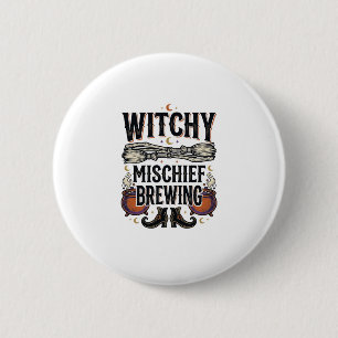 Hekserige Halloween-trui met bezem en ketels_1 Ronde Button 5,7 Cm