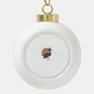 Hekserige kalkoen met hoed en glinsterende sterren keramische bal ornament