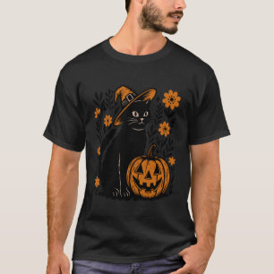 Hekserige kat pompoen Halloween griezelige kat her T-shirt