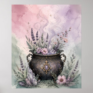 Hekserige Ketel Lavendel Kristal Whimsigoth Poster