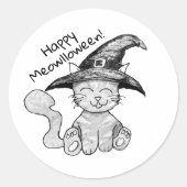 Hekserige Kitty Halloween Ronde Sticker (Voorkant)
