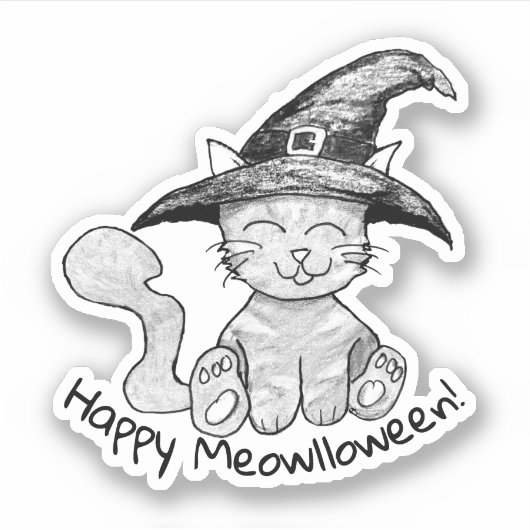 Hekserige Kitty Halloween Sticker (Voorkant)