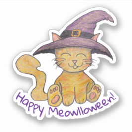 Hekserige Kitty Halloween Sticker