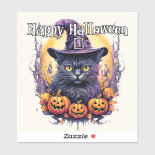 Hekserige Kleine Kattenkat   Gelukkig Halloween Sticker