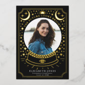 Hekserige Kristallen Bol Afstudeerfoto Aankondigin Folie Uitnodiging (Voorkant)