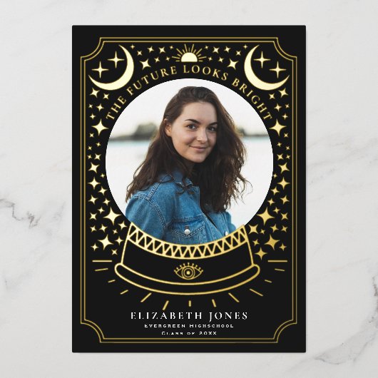 Hekserige Kristallen Bol Afstudeerfoto Aankondigin Folie Uitnodiging (Voorkant)