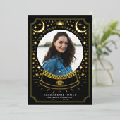 Hekserige Kristallen Bol Afstudeerfoto Aankondigin Folie Uitnodiging (Staand Voorkant)