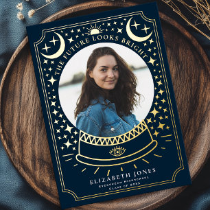 Hekserige Kristallen Bol Afstudeerfoto Aankondigin Folie Uitnodiging