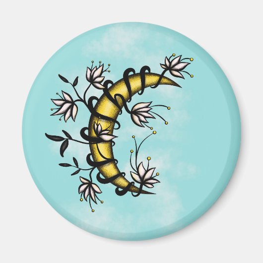 Hekserige Maan Bloemige Boho Kunst Magneet (Voorkant)