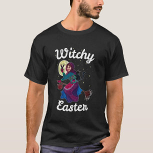 Hekserige Pasen Heks, Zwarte Kat en Sterrenhemel T-shirt