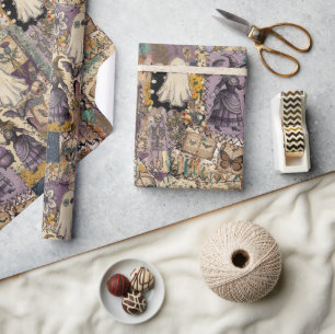 Hekserige patchwork in paars en blauw Unieke gesch Cadeaupapier
