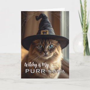 Hekserige PURR-sona met Halloween Heksenkat Kaart
