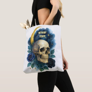 Hekserige Schedel Gotische Esthetiek Donkere Bloem Tote Bag