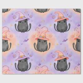 Hekserige Snorharen – Pastelkleurig Halloween Kat Cadeaupapier