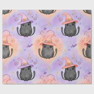 Hekserige Snorharen – Pastelkleurig Halloween Kat  Cadeaupapier