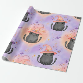 Hekserige Snorharen – Pastelkleurig Halloween Kat Cadeaupapier