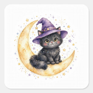 Hekserige Snorharen Zwarte Kat Halloween Sticker