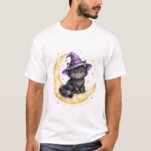 Hekserige Snorren Zwarte Kat Halloween T-Shirt