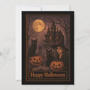 Hekserige Spukhuis Halloween Feest Kaart