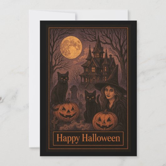 Hekserige Spukhuis Halloween Feest Kaart (Voorkant)