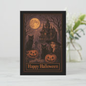 Hekserige Spukhuis Halloween Feest Kaart (Staand voorkant)