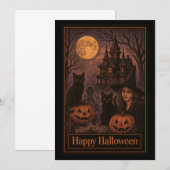 Hekserige Spukhuis Halloween Feest Kaart (Voorkant / Achterkant)