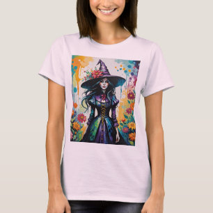 Hekserige Surrealistische Bloemen Halloween Heks T-shirt