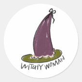 Hekserige vrouw geïllustreerd Paarse heks Pet Ronde Sticker (Voorkant)