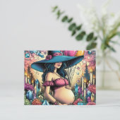 Hekserige zwangerschap briefkaart (Staand voorkant)