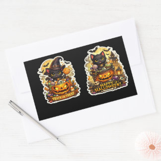 🎃 Hekserige Zwarte Kat – Griezeld Griezelfees Pom Rechthoekige Sticker