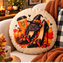 Hekserige Zwarte Kat Halloween Kussen – Gotische H