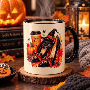 Hekserige Zwarte Kat Halloween Mok – Gotische Hiel