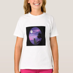Hekserige Zwarte Kat & Paarse Maan Hemelse Goth T-shirt