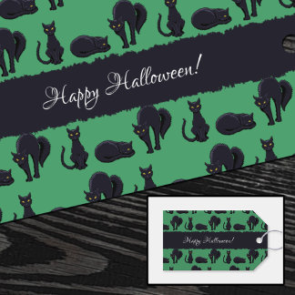 Hekserige Zwarte Katten Gelukkig Halloween! Pixel  Cadeaulabel