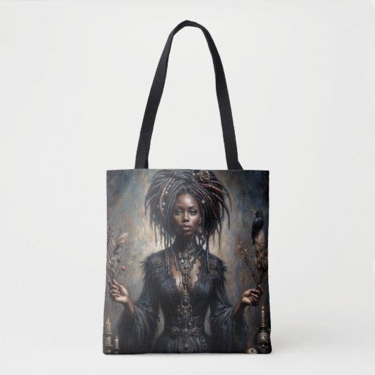Hekserige Zwarte Vrouw Gotische Kunst Tote Bag (Voorkant)