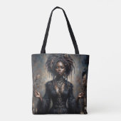 Hekserige Zwarte Vrouw Gotische Kunst Tote Bag (Achterkant)