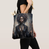 Hekserige Zwarte Vrouw Gotische Kunst Tote Bag (Dichtbij)
