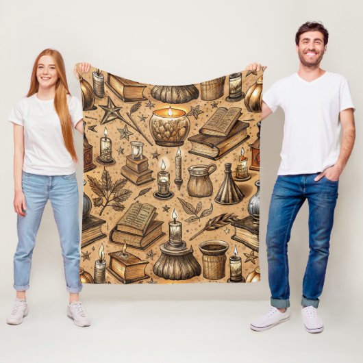 Hekserij Boeken & Kaarsenpatroon (2) Fleece Deken (In situ)