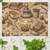  Hekserij Boeken & Kaarsenpatroon (2) Theedoek (Gevouwen)