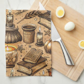  Hekserij Boeken & Kaarsenpatroon (2) Theedoek (Quarter Fold)