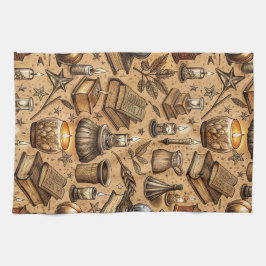  Hekserij Boeken & Kaarsenpatroon (2) Theedoek