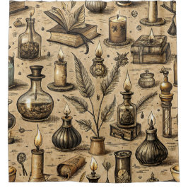  Hekserij Boeken & Kaarsenpatroon Douchegordijn