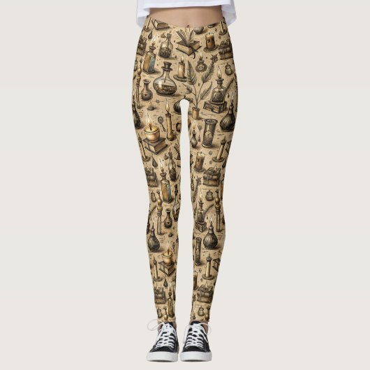 Hekserij Boeken & Kaarsenpatroon Leggings (Voorkant)