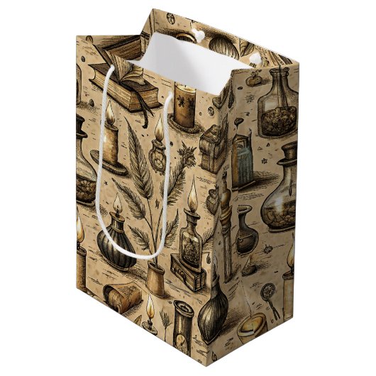  Hekserij Boeken & Kaarsenpatroon Medium Cadeauzakje (Voorkant Gekanteld)