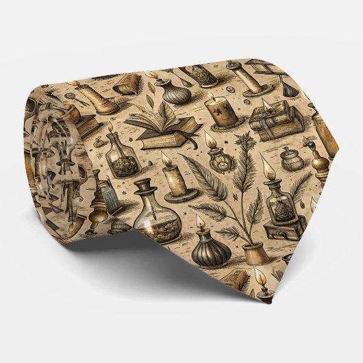  Hekserij Boeken & Kaarsenpatroon Stropdas (Opgerold)