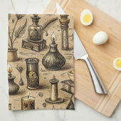 Hekserij Boeken & Kaarsenpatroon Theedoek (Quarter Fold)